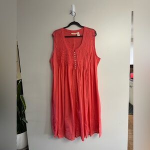 3X | Cotton Sleeveless Dress with Hem Embroidery